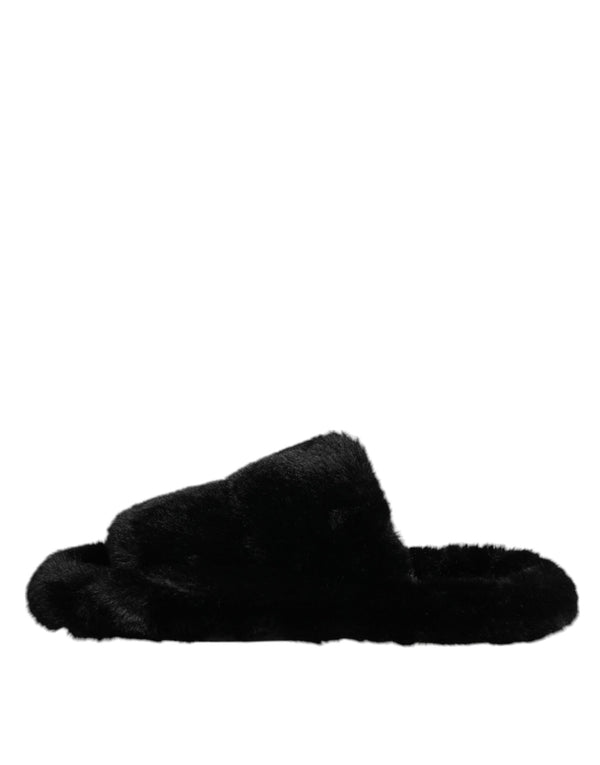 Schwarz Kunstfell Flats Männer Sandalen Schuhe