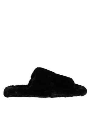 Schwarz Kunstfell Flats Männer Sandalen Schuhe