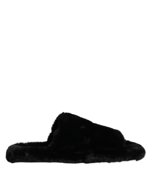 Schwarz Kunstfell Flats Männer Sandalen Schuhe
