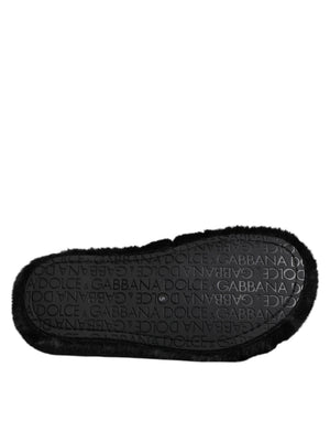 Schwarz Kunstfell Flats Männer Sandalen Schuhe