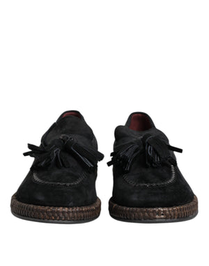 Schwarz Wildleder Quaste verschönert Loafers Schuhe