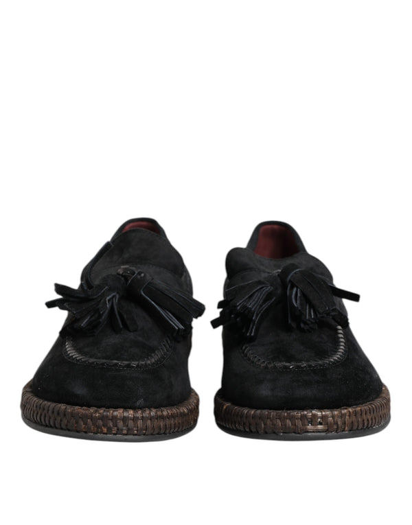 Schwarz Wildleder Quaste verschönert Loafers Schuhe