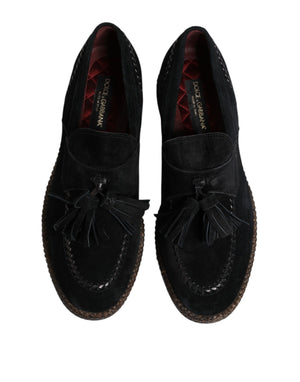 Schwarz Wildleder Quaste verschönert Loafers Schuhe