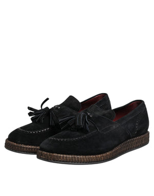 Schwarz Wildleder Quaste verschönert Loafers Schuhe