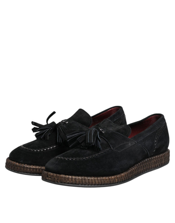 Schwarz Wildleder Quaste verschönert Loafers Schuhe