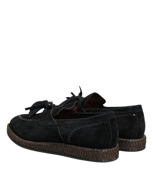 Schwarz Wildleder Quaste verschönert Loafers Schuhe
