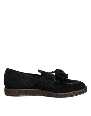 Schwarz Wildleder Quaste verschönert Loafers Schuhe