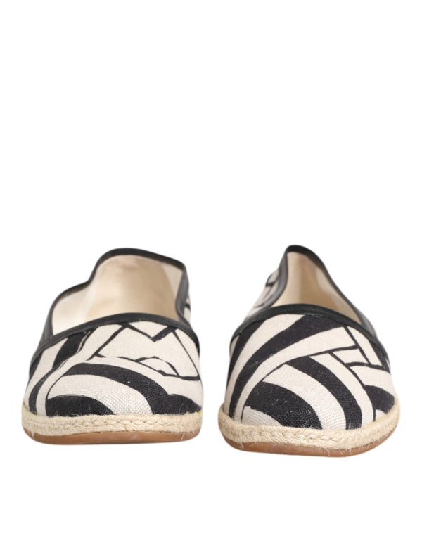 Schwarz Weiß Streifen Flache Espadrille Schuhe