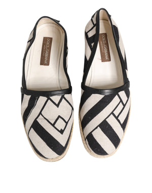 Schwarz Weiß Streifen Flache Espadrille Schuhe