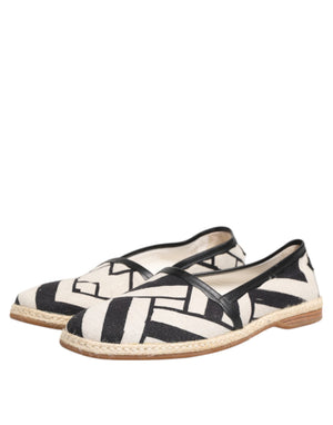 Schwarz Weiß Streifen Flache Espadrille Schuhe