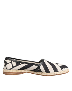 Schwarz Weiß Streifen Flache Espadrille Schuhe