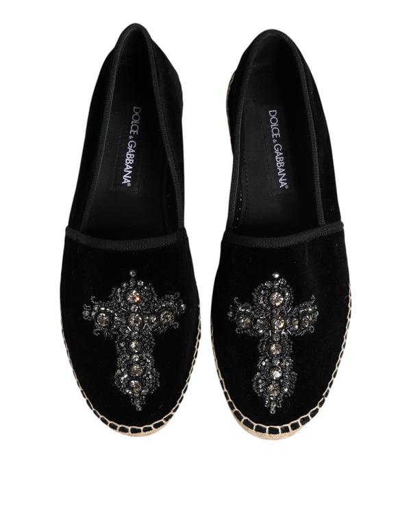 Schwarzes Kreuz Kristall Slip On Espadrille Schuhe