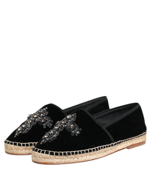 Schwarzes Kreuz Kristall Slip On Espadrille Schuhe