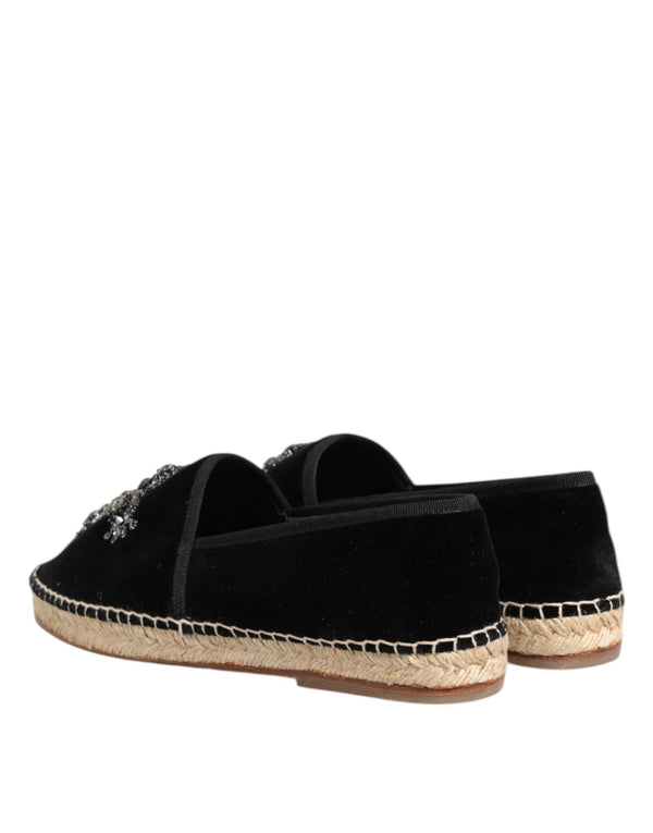 Schwarzes Kreuz Kristall Slip On Espadrille Schuhe
