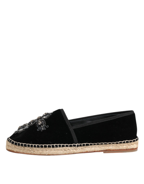Schwarzes Kreuz Kristall Slip On Espadrille Schuhe