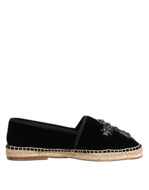 Schwarzes Kreuz Kristall Slip On Espadrille Schuhe