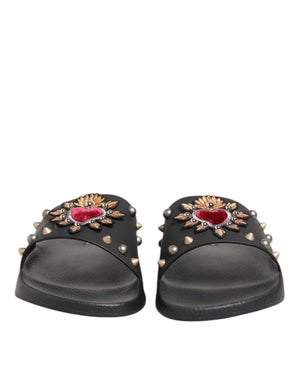 Schwarzer Gummi Sacred Heart Slides Männer Beachwear Schuhe