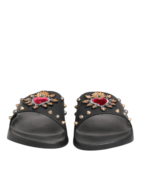 Schwarzer Gummi Sacred Heart Slides Männer Beachwear Schuhe