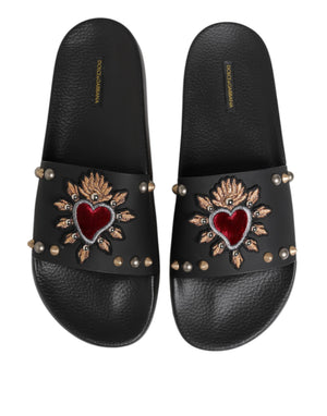 Schwarzer Gummi Sacred Heart Slides Männer Beachwear Schuhe