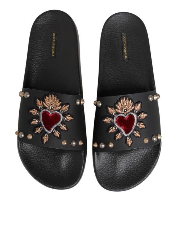 Schwarzer Gummi Sacred Heart Slides Männer Beachwear Schuhe