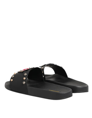 Schwarzer Gummi Sacred Heart Slides Männer Beachwear Schuhe