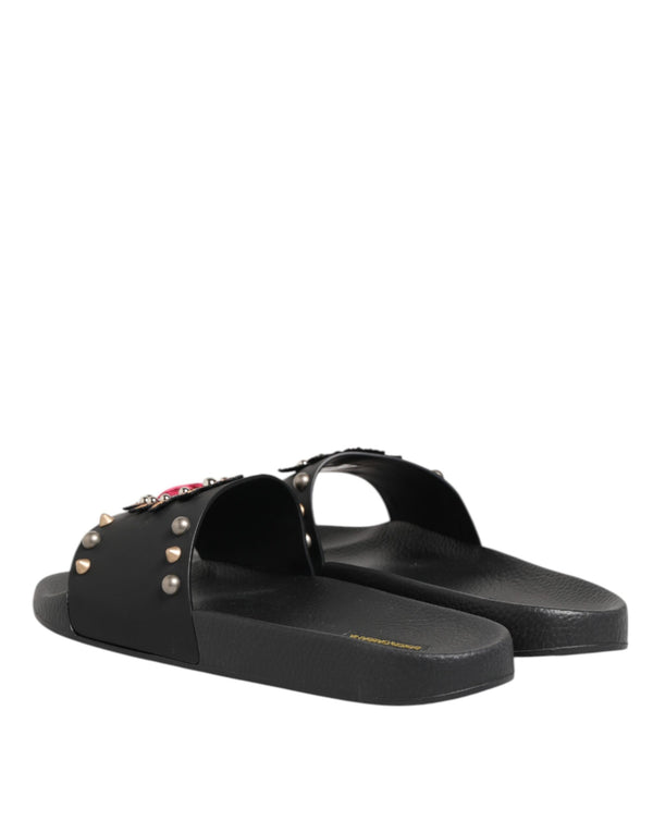 Schwarzer Gummi Sacred Heart Slides Männer Beachwear Schuhe