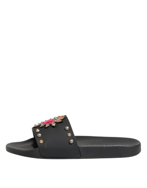 Schwarzer Gummi Sacred Heart Slides Männer Beachwear Schuhe