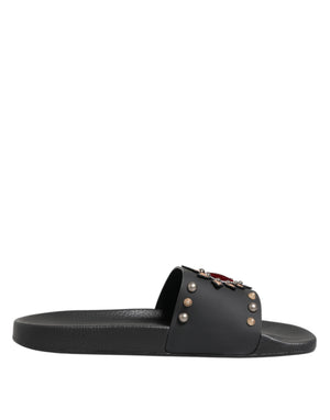Schwarzer Gummi Sacred Heart Slides Männer Beachwear Schuhe
