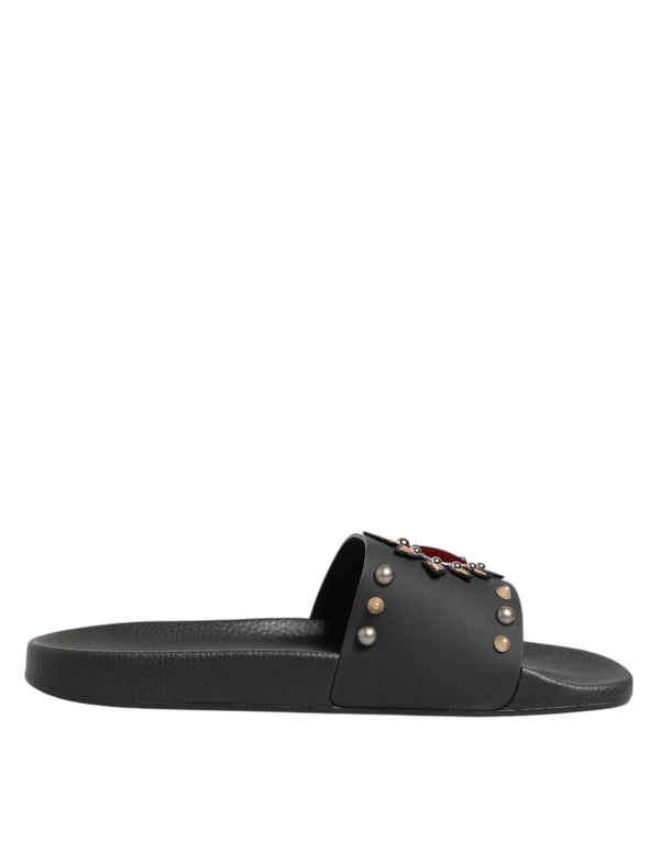 Schwarzer Gummi Sacred Heart Slides Männer Beachwear Schuhe