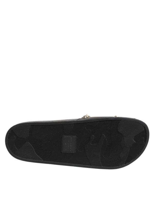 Schwarzer Gummi Sacred Heart Slides Männer Beachwear Schuhe