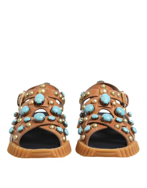 Braunes Leder Nietenschuhe Sandalen Schuhe