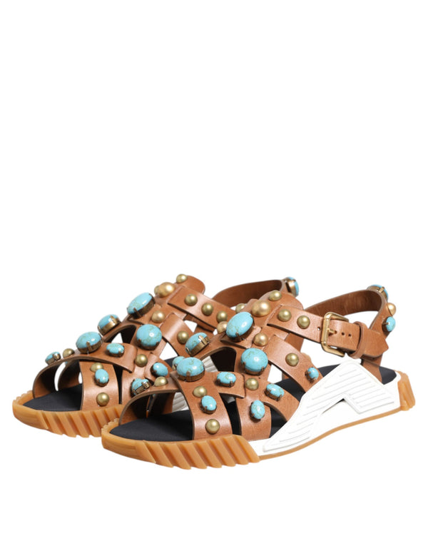 Braunes Leder Nietenschuhe Sandalen Schuhe