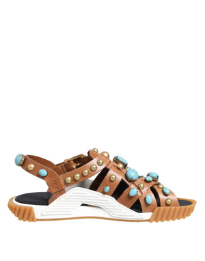 Braunes Leder Nietenschuhe Sandalen Schuhe