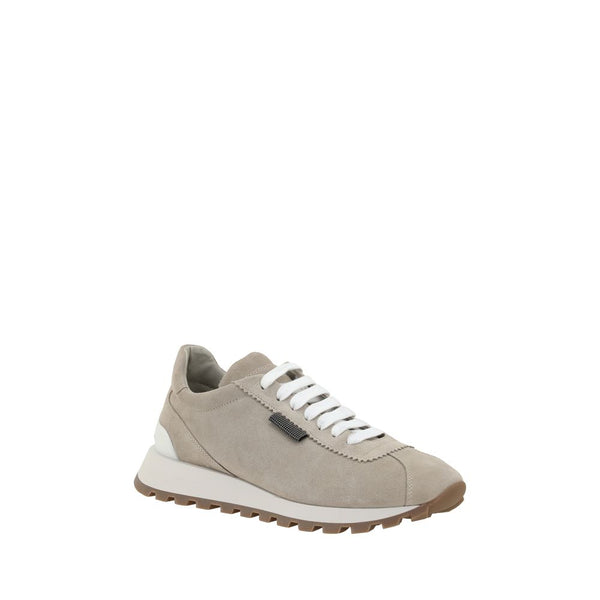 Beigefarbene Plateau-Sneaker aus Gummi