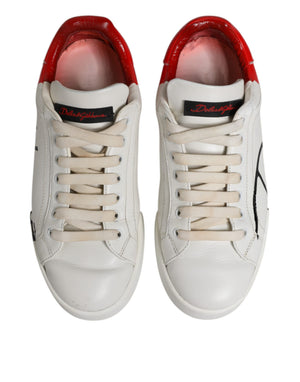 Weiß Rot Leder Logo Low Top Sneakers Schuhe