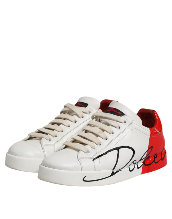 Weiß Rot Leder Logo Low Top Sneakers Schuhe
