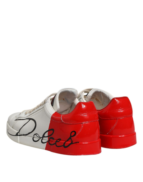 Weiß Rot Leder Logo Low Top Sneakers Schuhe