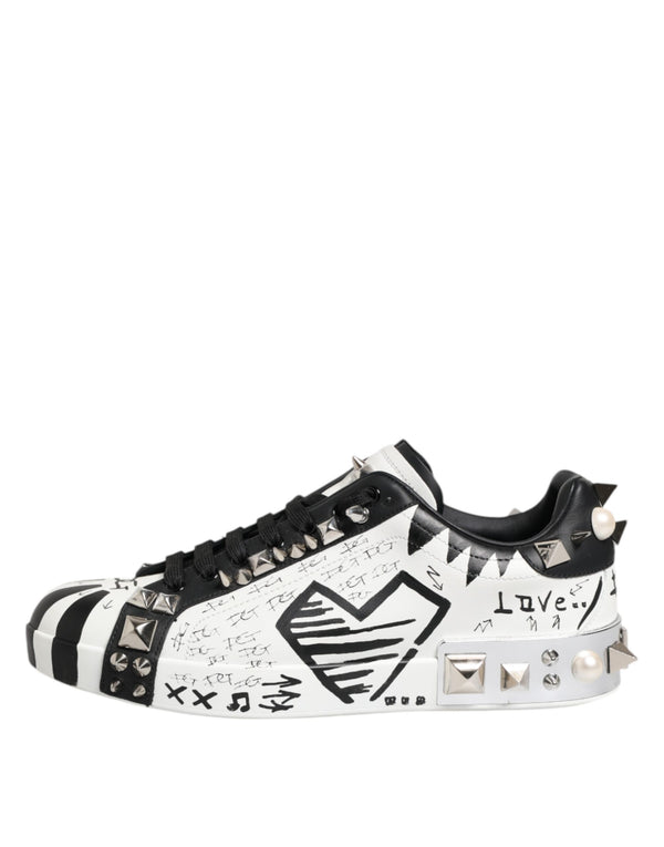 Schwarz Weiß Nieten Low Top Sneakers Schuhe