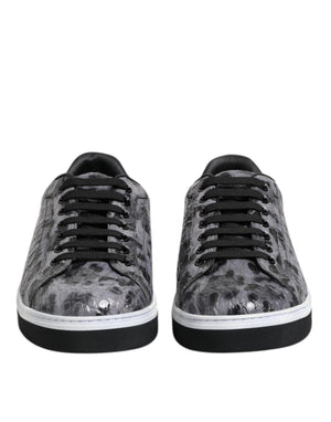 Graue Leder Leopard Low Top Sneakers Schuhe