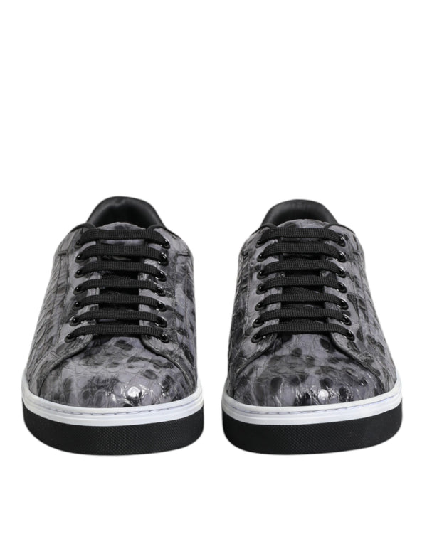 Graue Leder Leopard Low Top Sneakers Schuhe