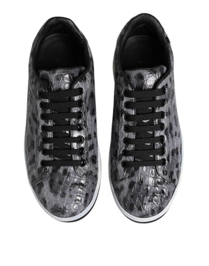 Graue Leder Leopard Low Top Sneakers Schuhe