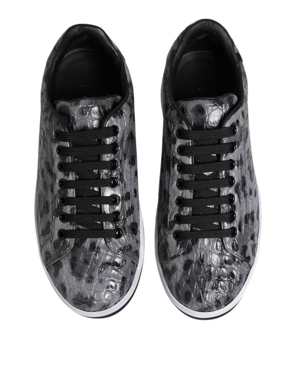 Graue Leder Leopard Low Top Sneakers Schuhe