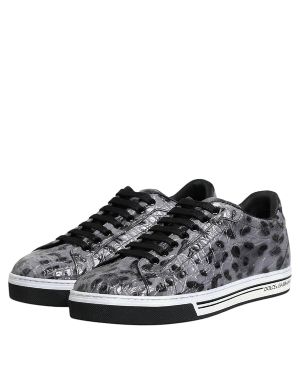 Graue Leder Leopard Low Top Sneakers Schuhe
