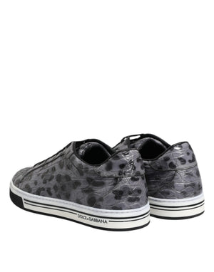 Graue Leder Leopard Low Top Sneakers Schuhe