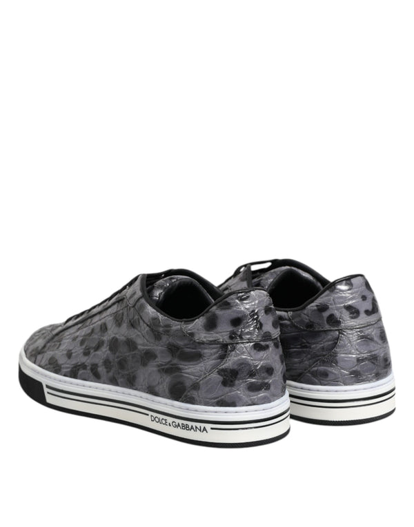 Graue Leder Leopard Low Top Sneakers Schuhe