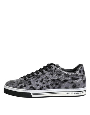 Graue Leder Leopard Low Top Sneakers Schuhe