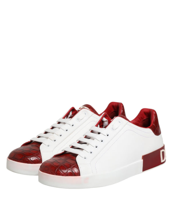 Weiß Rot Leder Lace Up Turnschuhe Schuhe