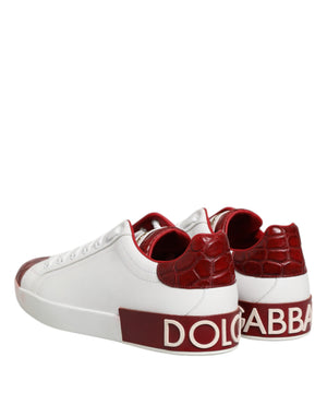 Weiß Rot Leder Lace Up Turnschuhe Schuhe