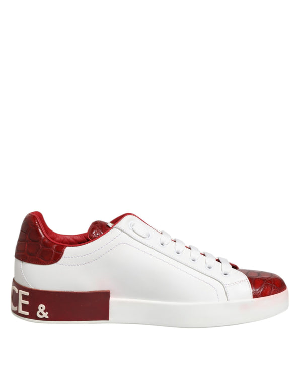 Weiß Rot Leder Lace Up Turnschuhe Schuhe