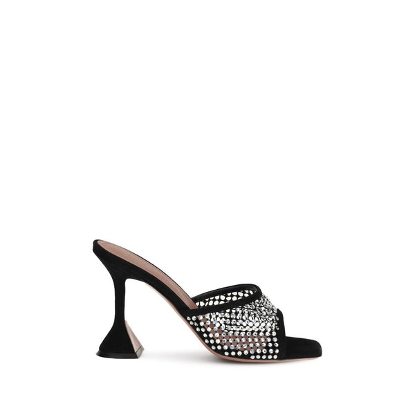 Schwarze Ziegenleder-Stilettosandalen
